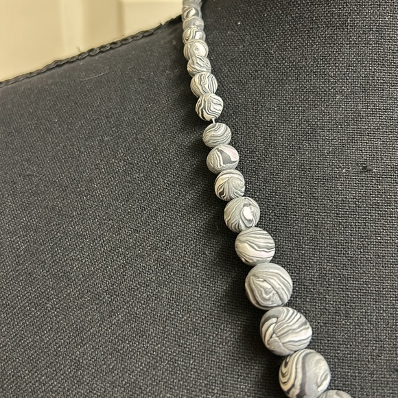 Handmade Gray, Black and White Beaded Necklace, 23” - Picture 3 of 9